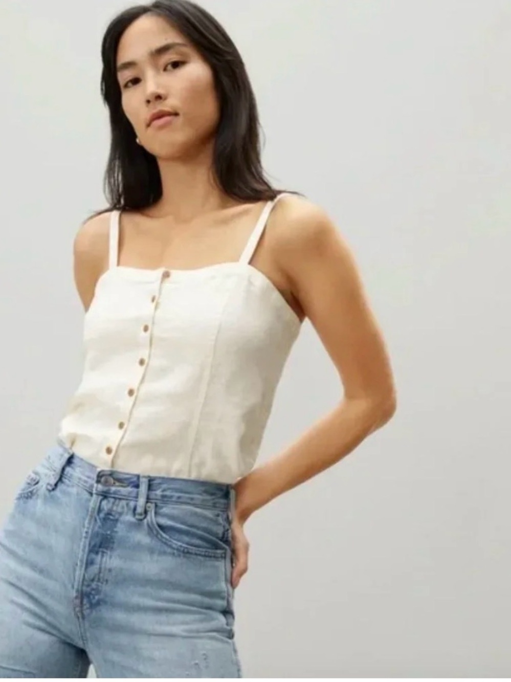 Everlane Cream Button-Front Square-Neck Cami